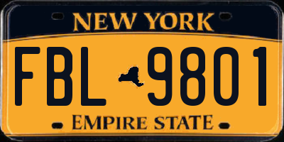 NY license plate FBL9801
