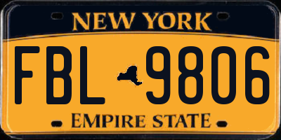 NY license plate FBL9806