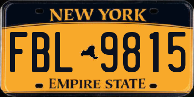 NY license plate FBL9815