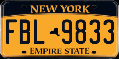 NY license plate FBL9833
