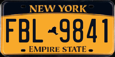 NY license plate FBL9841