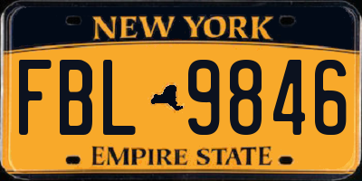 NY license plate FBL9846