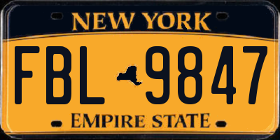 NY license plate FBL9847