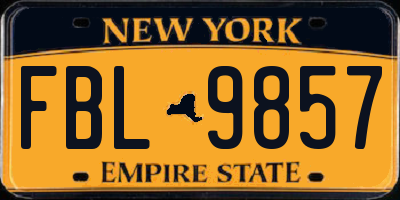 NY license plate FBL9857