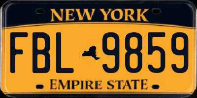 NY license plate FBL9859
