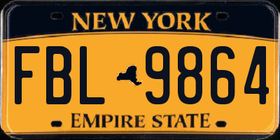 NY license plate FBL9864