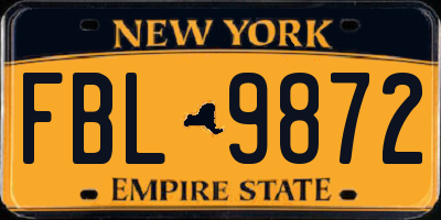NY license plate FBL9872