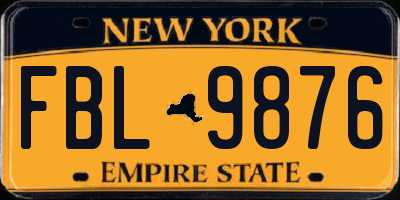 NY license plate FBL9876