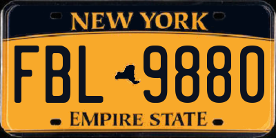 NY license plate FBL9880