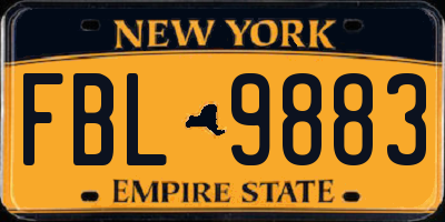 NY license plate FBL9883