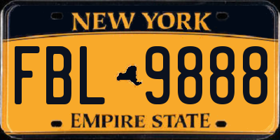 NY license plate FBL9888