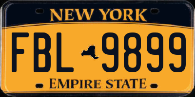 NY license plate FBL9899