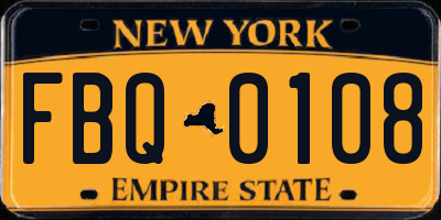 NY license plate FBQ0108
