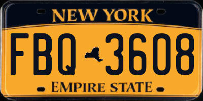 NY license plate FBQ3608