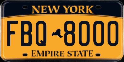 NY license plate FBQ8000