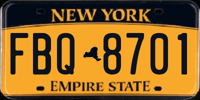 NY license plate FBQ8701
