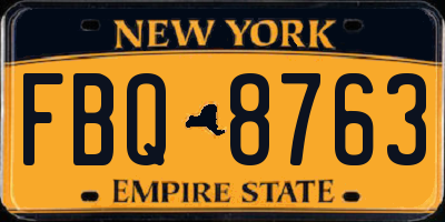 NY license plate FBQ8763