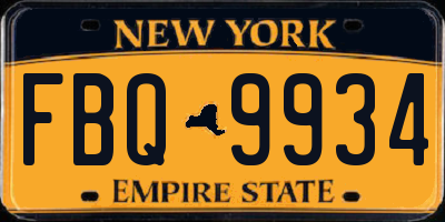 NY license plate FBQ9934