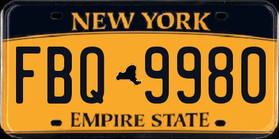 NY license plate FBQ9980
