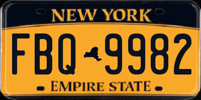 NY license plate FBQ9982