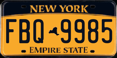 NY license plate FBQ9985