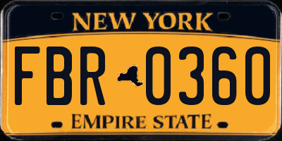 NY license plate FBR0360