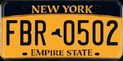 NY license plate FBR0502