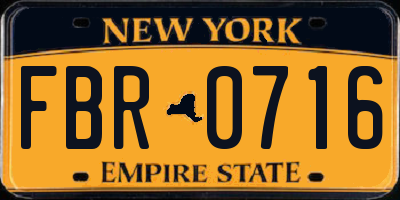 NY license plate FBR0716