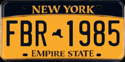NY license plate FBR1985