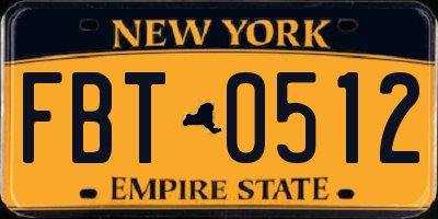 NY license plate FBT0512