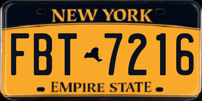 NY license plate FBT7216