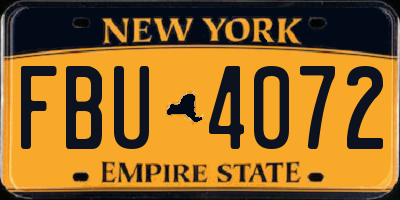 NY license plate FBU4072