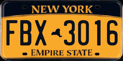NY license plate FBX3016