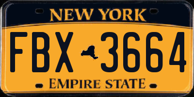 NY license plate FBX3664