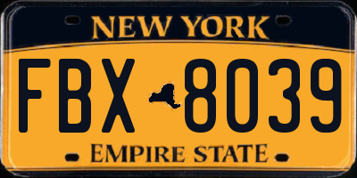 NY license plate FBX8039