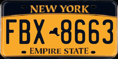 NY license plate FBX8663