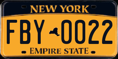 NY license plate FBY0022