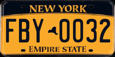 NY license plate FBY0032
