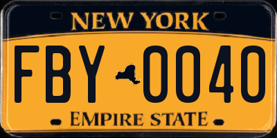 NY license plate FBY0040