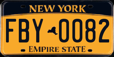 NY license plate FBY0082