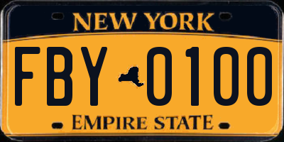NY license plate FBY0100
