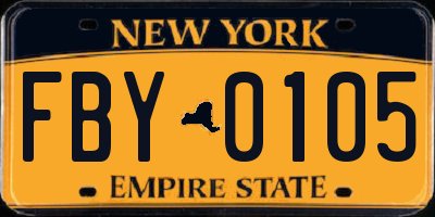 NY license plate FBY0105