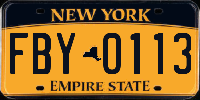 NY license plate FBY0113