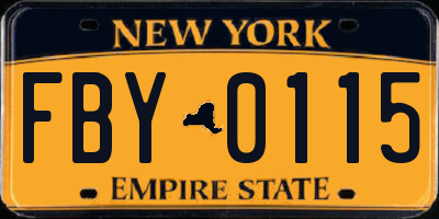 NY license plate FBY0115