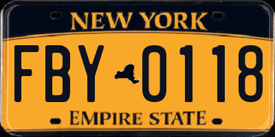 NY license plate FBY0118