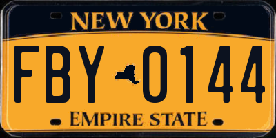 NY license plate FBY0144