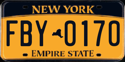 NY license plate FBY0170