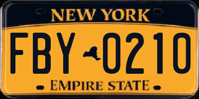 NY license plate FBY0210