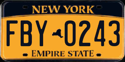 NY license plate FBY0243