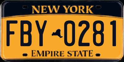 NY license plate FBY0281